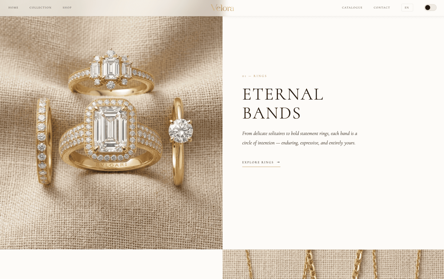 Velora Fine Jewelry — luxury jewelry e-commerce website, English and Arabic